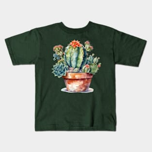 Watercolor Flowering Cactus Succulent Garden Kids T-Shirt